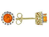 Round Orange Mexican Fire Opal 18k Yellow Gold Over Sterling Silver Halo Stud Earrings 1.01ctw