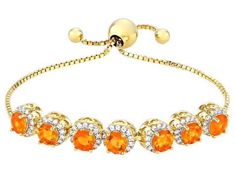 Orange Mexican Fire Opal 18k Yellow Gold Over Sterling Silver Bolo Bracelet 3.43ctw