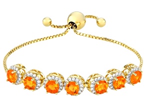 Orange Mexican Fire Opal 18k Yellow Gold Over Sterling Silver Bolo Bracelet 3.43ctw