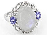 White Rainbow Moonstone Rhodium Over Sterling Silver Ring 0.68ctw