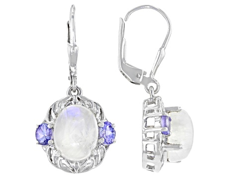 White Rainbow Moonstone Rhodium Over Sterling Silver Earrings 0.72ctw