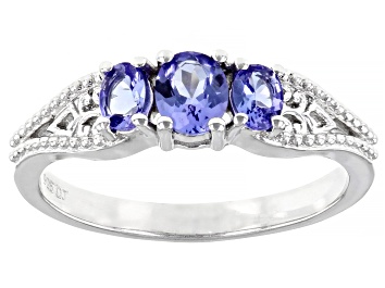 Picture of Oval Tanzanite Rhodium Over Sterling Silver 3-Stone Ring 0.50ctw