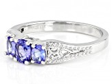 Oval Tanzanite Rhodium Over Sterling Silver 3-Stone Ring 0.50ctw