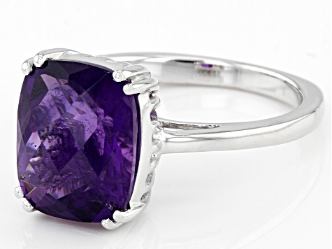 Purple African Amethyst Rhodium Over Sterling Silver Solitaire ring 4.05ctw