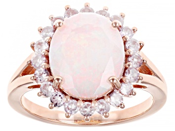 Picture of Multi-Color Ethiopian Opal 18k Rose Gold Over Sterling Silver Halo Ring 2.89ctw