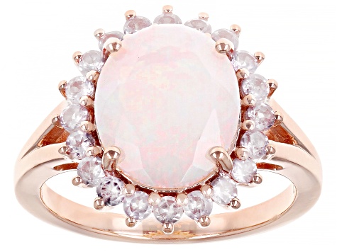 Multi-Color Ethiopian Opal 18k Rose Gold Over Sterling Silver Halo Ring 2.89ctw