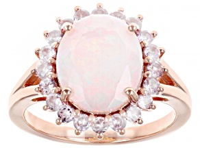 Multi-Color Ethiopian Opal 18k Rose Gold Over Sterling Silver Halo Ring 2.89ctw