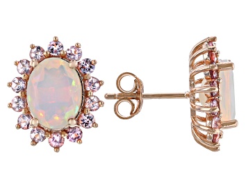 Picture of Multi-Color Ethiopian Opal 18k Rose Gold Over Sterling Silver Halo Earrings 2.48ctw