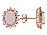 Multi-Color Ethiopian Opal 18k Rose Gold Over Sterling Silver Halo Earrings 2.48ctw