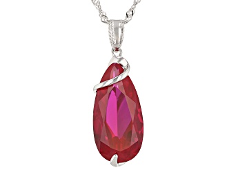 Red Lab Created Ruby Rhodium Over Silver Solitaire Pendant With Chain 6.80ct