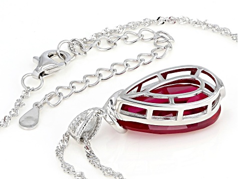 Red Lab Created Ruby Rhodium Over Silver Solitaire Pendant With Chain 6.80ct