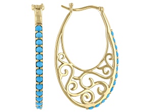 Blue Sleeping Beauty Turquoise 18k Yellow Gold Over Sterling Silver Hoop Earrings