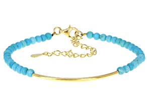 Free-Form Sleeping Beauty Turquoise 18k Yellow Gold Over Sterling Silver Beaded Bracelet