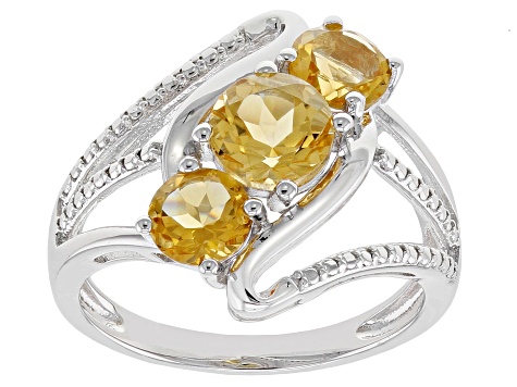 Round Citrine Rhodium Over Sterling Silver Ring 1.66ctw