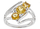 Round Citrine Rhodium Over Sterling Silver Ring 1.66ctw