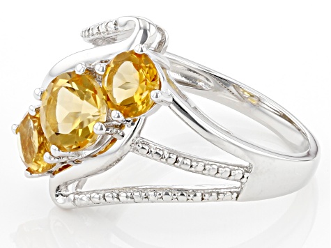 Round Citrine Rhodium Over Sterling Silver Ring 1.66ctw