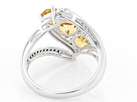 Round Citrine Rhodium Over Sterling Silver Ring 1.66ctw