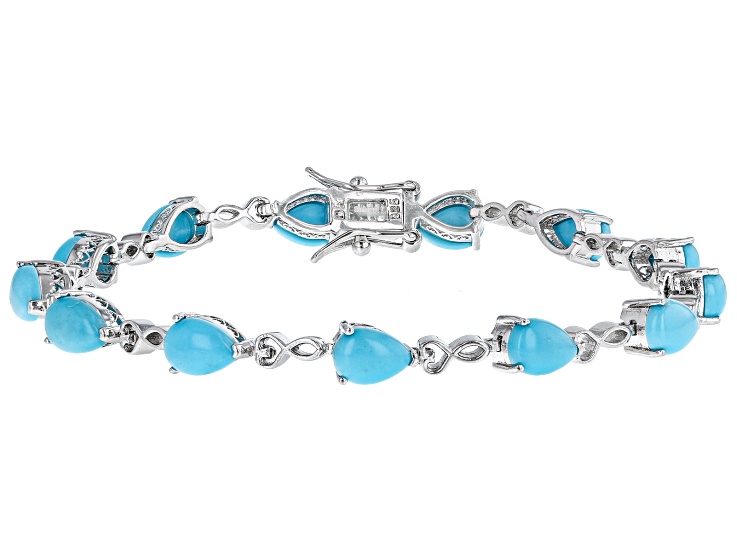 Cabochon Turquoise Rhodium Over Sterling Silver Bracelet 7x5mm