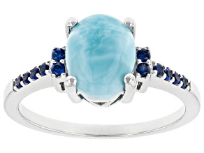 Blue Larimar And Lab Created Blue Sapphire Rhodium Over Sterling Silver Ring 0.10ctw