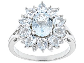 Mixed Shape Aquamarine With White Topaz Rhodium Over Sterling Silver Ring 2.33ctw