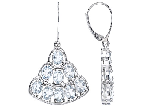 Blue Aquamarine Rhodium Over Sterling Silver Earrings 4.69ctw