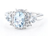 Blue Oval Aquamarine  Rhodium Over Sterling Silver Ring 1.37ctw