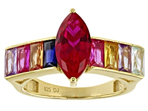 Red Lab Created Ruby 18K Gold Over Sterling Silver Ring 4.34ctw