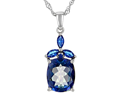 Blue Petalite Rhodium Over Silver Pendant With Chain 3.85ctw
