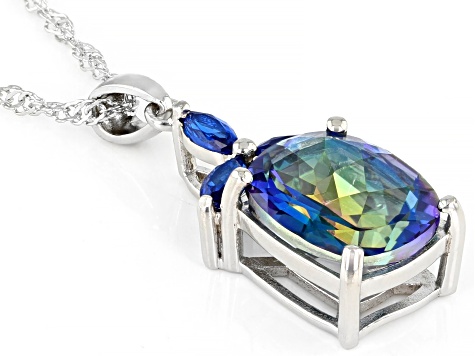 Blue Petalite Rhodium Over Silver Pendant With Chain 3.85ctw
