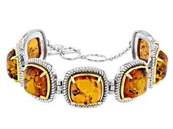 Picture of Square Cushion Amber Rhodium Over Sterling Silver Two-Tone Bracelet 19.25ctw