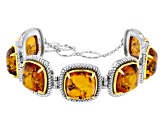 Square Cushion Amber Rhodium Over Sterling Silver Two-Tone Bracelet 19.25ctw