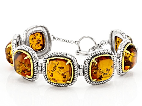 Square Cushion Amber Rhodium Over Sterling Silver Two-Tone Bracelet 19.25ctw