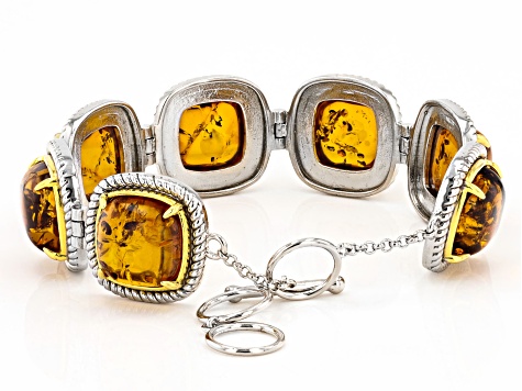 Square Cushion Amber Rhodium Over Sterling Silver Two-Tone Bracelet 19.25ctw