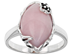 Marquise Pink Opal Rhodium Over Sterling Silver Ring 14x9.6mm