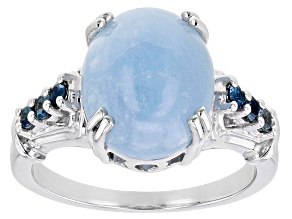 Blue Dreamy Aquamarine Rhodium Over Sterling Silver Ring 0.22ctw