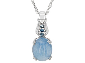 Blue Dreamy Aquamarine Rhodium Over Sterling Silver Pendant With Chain 0.11ctw