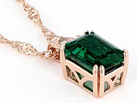 Green Lab Created Emerald 18K Rose Gold Over Sterling Silver Pendant With Chain 1.44ctw