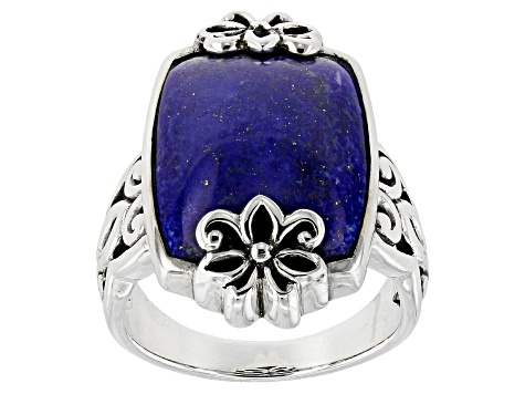 Blue Lapis Lazuli Oxidized Sterling Silver Ring 18x13mm