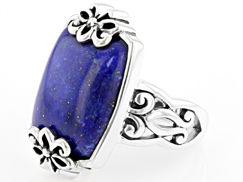 Blue Lapis Lazuli Oxidized Sterling Silver Ring 18x13mm