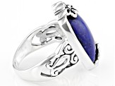 Blue Lapis Lazuli Oxidized Sterling Silver Ring 18x13mm