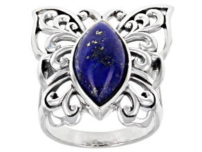 Blue Cabochon Lapis Lazuli Sterling Silver Butterfly Ring 16x8mm