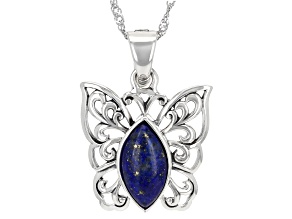 Marquise Cabochon Blue Lapis Lazuli Sterling Silver Pendant With Chain 16x8mm