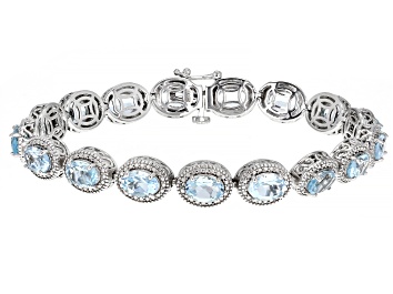 Picture of Sky Blue Topaz With Diamond Accent Rhodium Over Sterling Silver Tennis Bracelet 15.18ctw