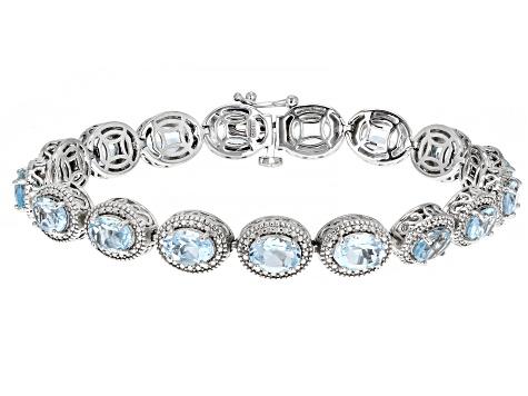 Sky Blue Topaz With Diamond Accent Rhodium Over Sterling Silver Tennis Bracelet 15.18ctw