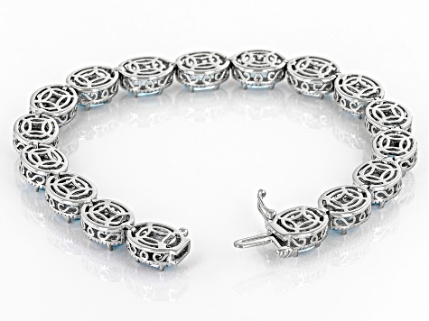Sky Blue Topaz With Diamond Accent Rhodium Over Sterling Silver Tennis Bracelet 15.18ctw