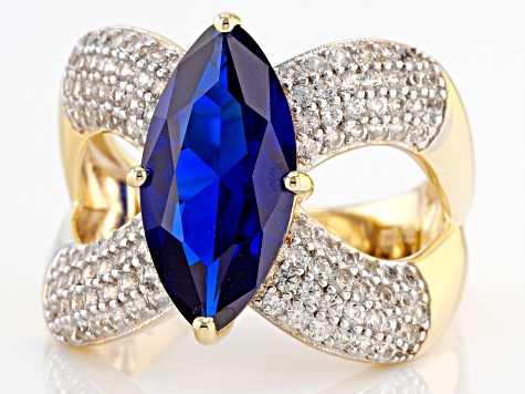 Blue Lab Created Spinel 18K Yellow Gold Over Sterling Silver Ring 4.89ctw
