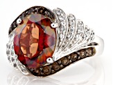 Red Labradorite Rhodium Over Sterling Silver Ring 4.40ctw