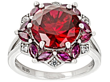 Picture of Red Lab Created Ruby Rhodium Over Silver Ring 6.69ctw