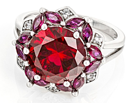 Red Lab Created Ruby Rhodium Over Silver Ring 6.69ctw