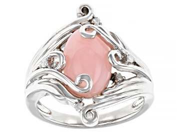 Picture of Pink Opal Rhodium Over Silver Ring 0.05ctw